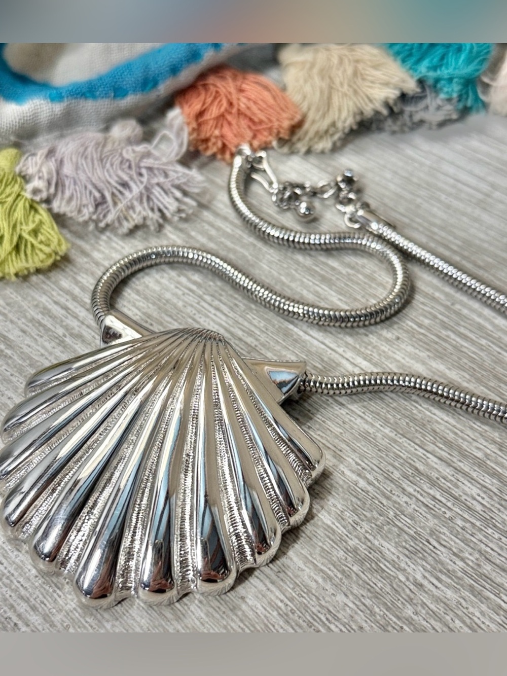 Silver Shell Pendant Necklace by Monet